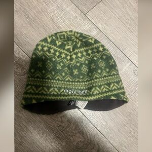 Montbell fleece green beanie fair isle pattern Size S/M unisex